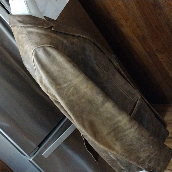 MEN'S M KENNETH COLE REACTION BROWN WASHED OUT AWESOME GRUNGE LOOK LEATHER COAT - Picture 12 of 16
